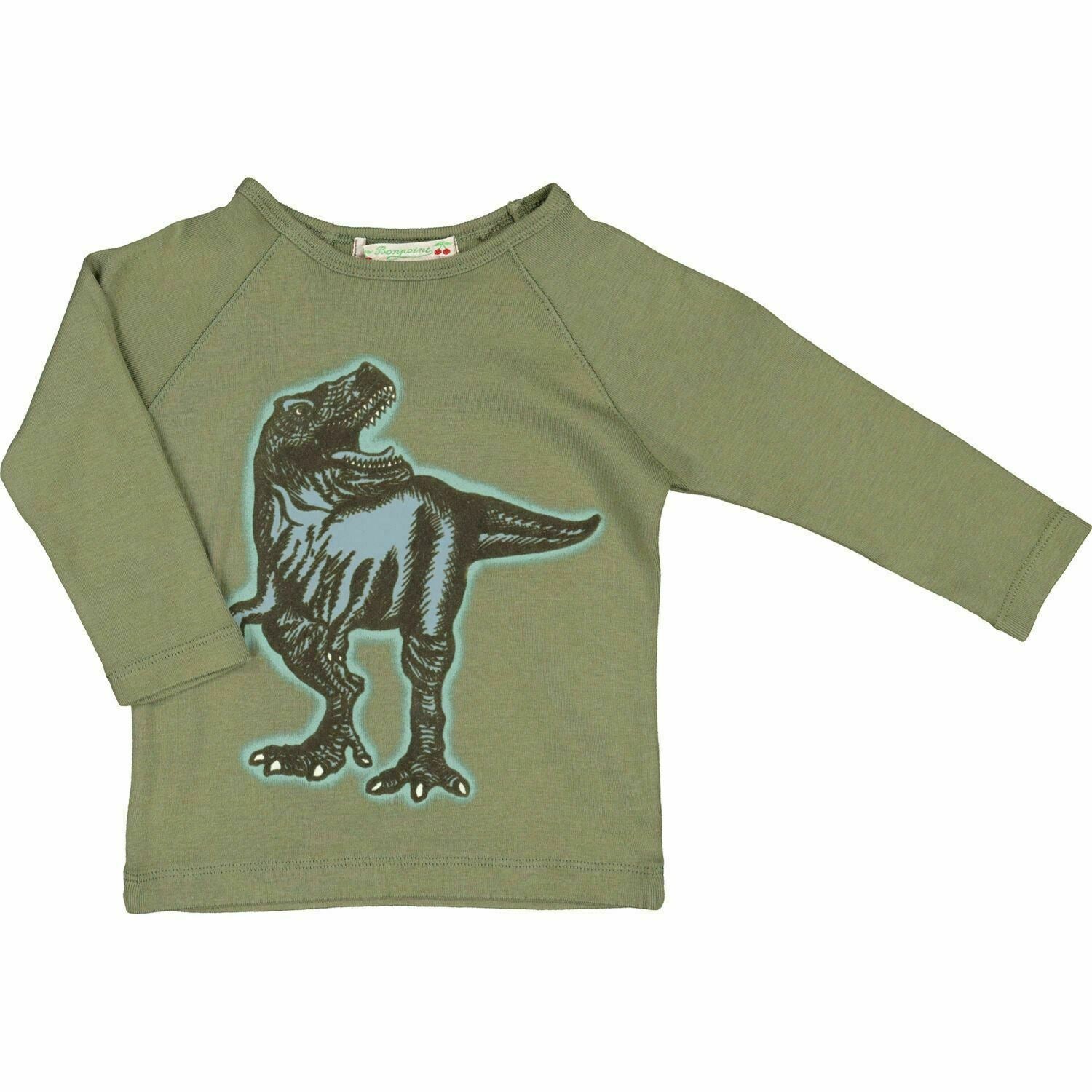BONPOINT Baby Boys' Dinosaur Print Long Sleeve T-shirt Top, Olive Green, 2 years