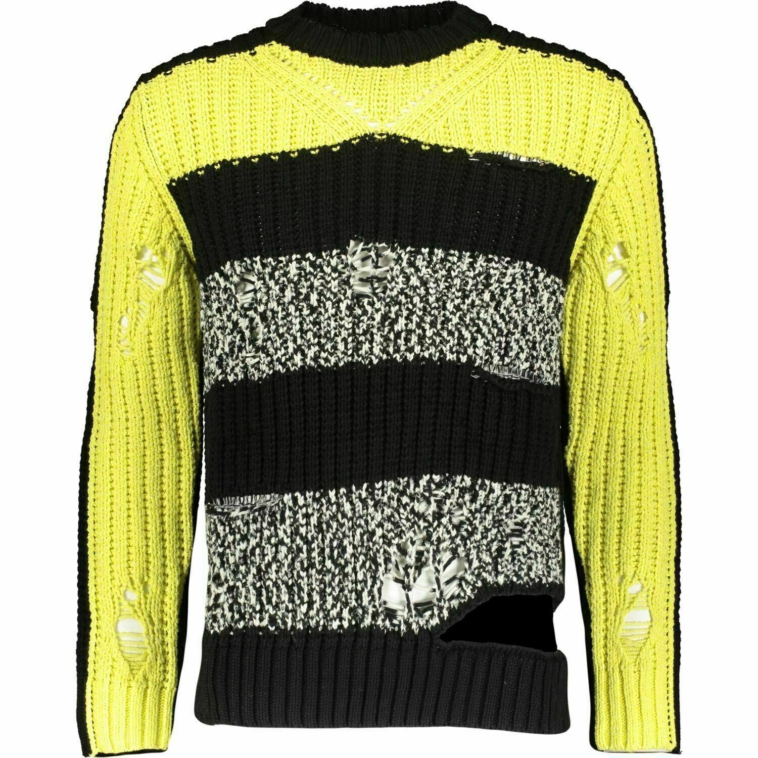 DIESEL Men's DANIEL Black & Yellow Striped Chunky Jumper Sweater, size M