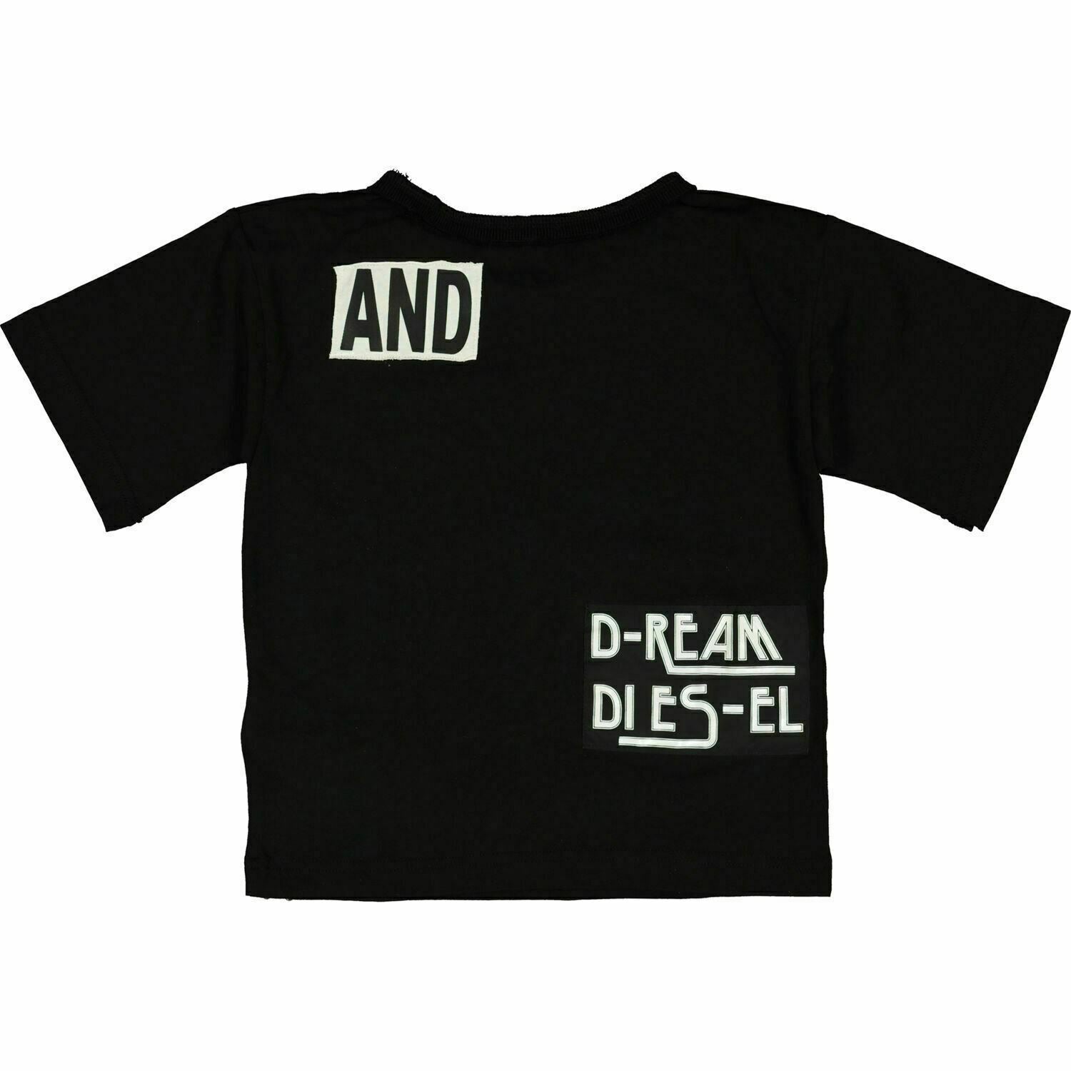 DIESEL Girls' Kids' T-JACKY Cut Sleeves Patch T-shirt, Black, size 8 years