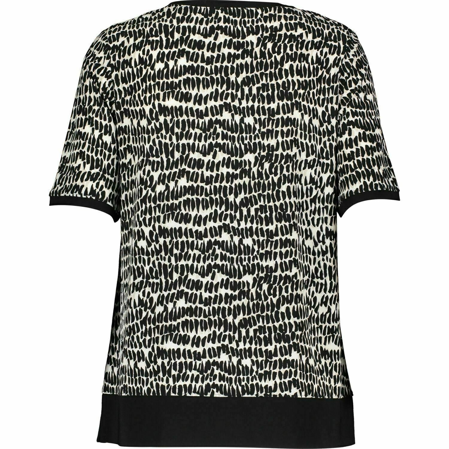 ANNE KLEIN Women's Monochrome Abstract Short Sleeve Top, Black, size SMALL