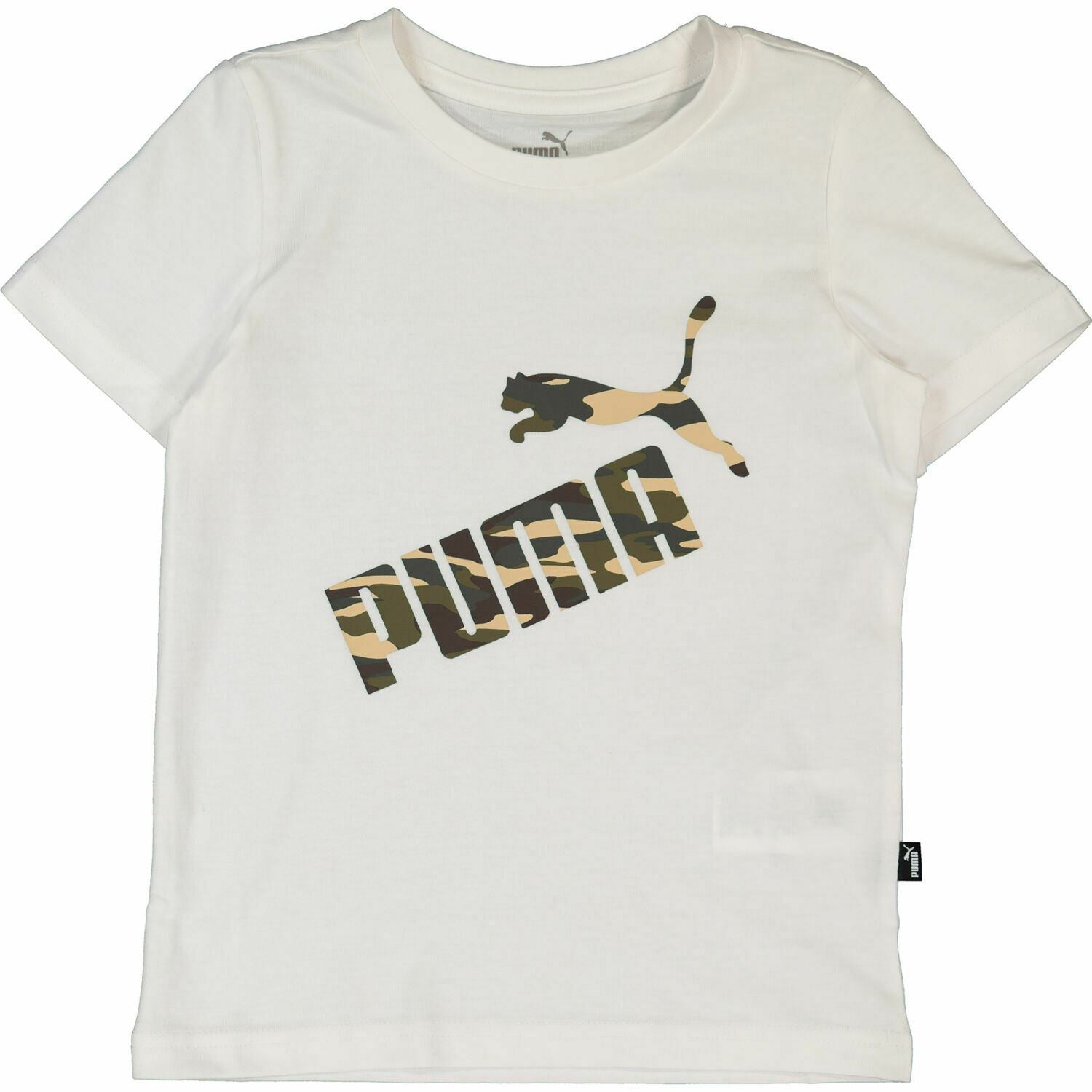 PUMA Boys' Kids' White & Camouflage Logo T-Shirt, 7 y to 8 years