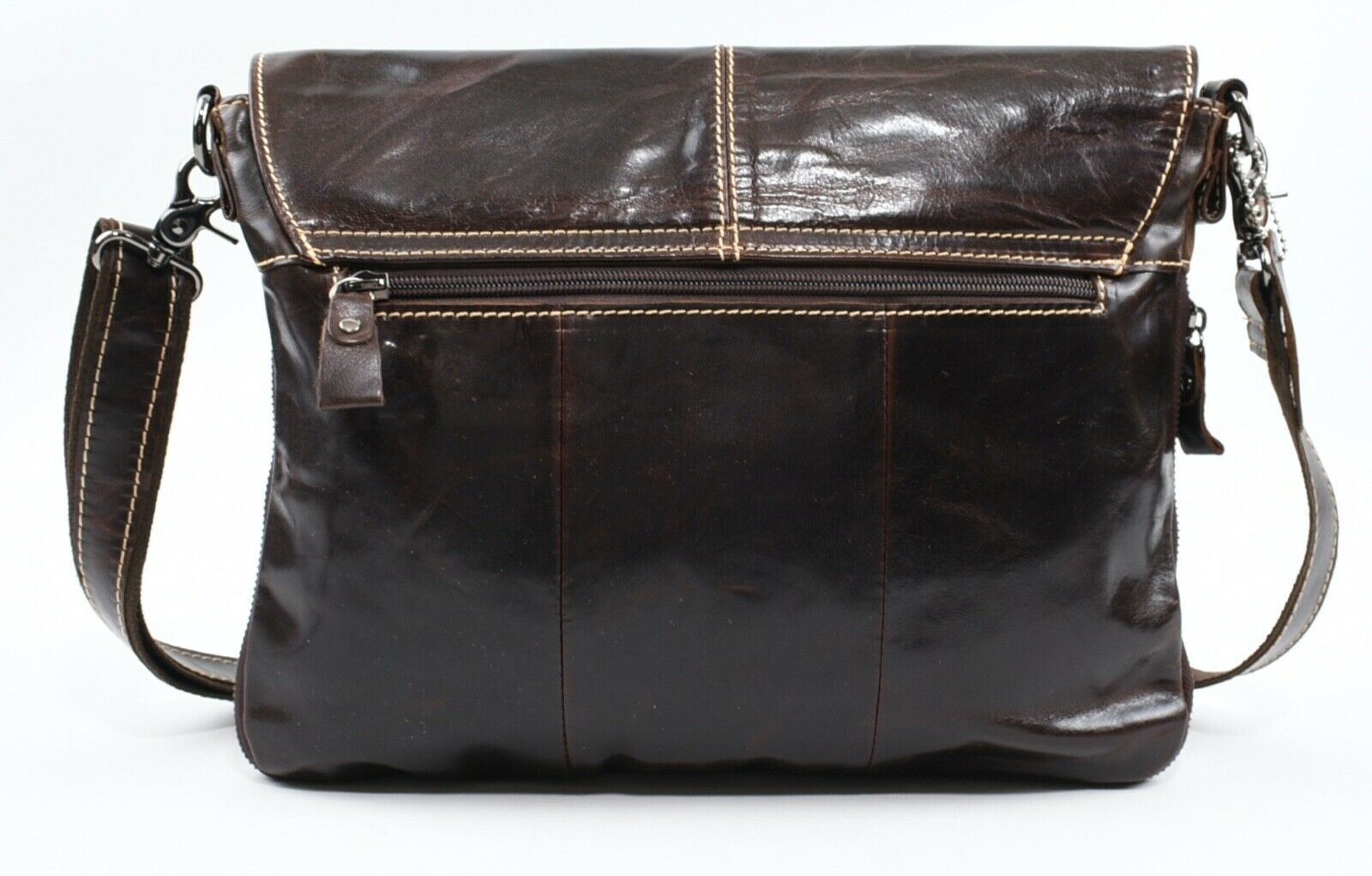 Men's Genuine Cowhide Leather Messenger Bag /Crossbody /Shoulder Bag, Dark Brown
