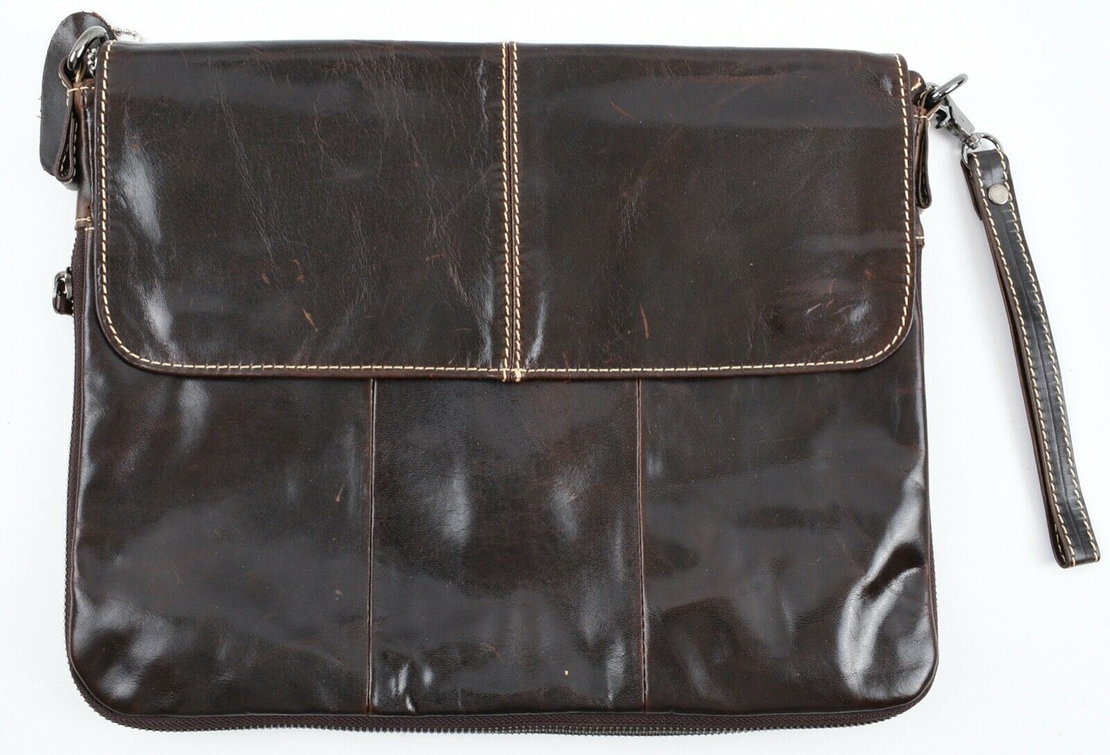 Men's Genuine Cowhide Leather Messenger Bag /Crossbody /Shoulder Bag, Dark Brown