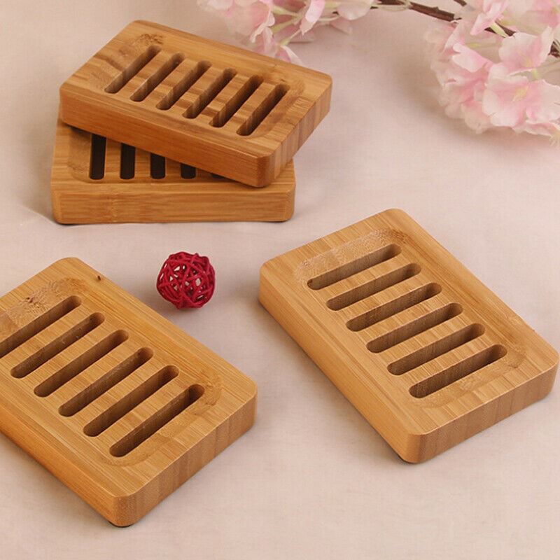 2-pack Organic BAMBOO Wooden Soap Dish, Eco-Friendly, Anti-slip