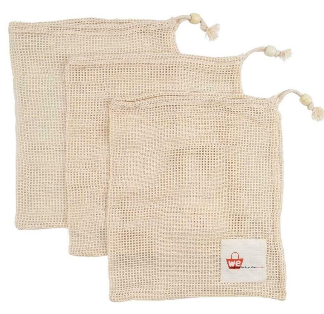 JOB LOT 20 x Reusable Eco-Friendly Mesh Cotton Fruit/Vegetable Bags, 28x32cm