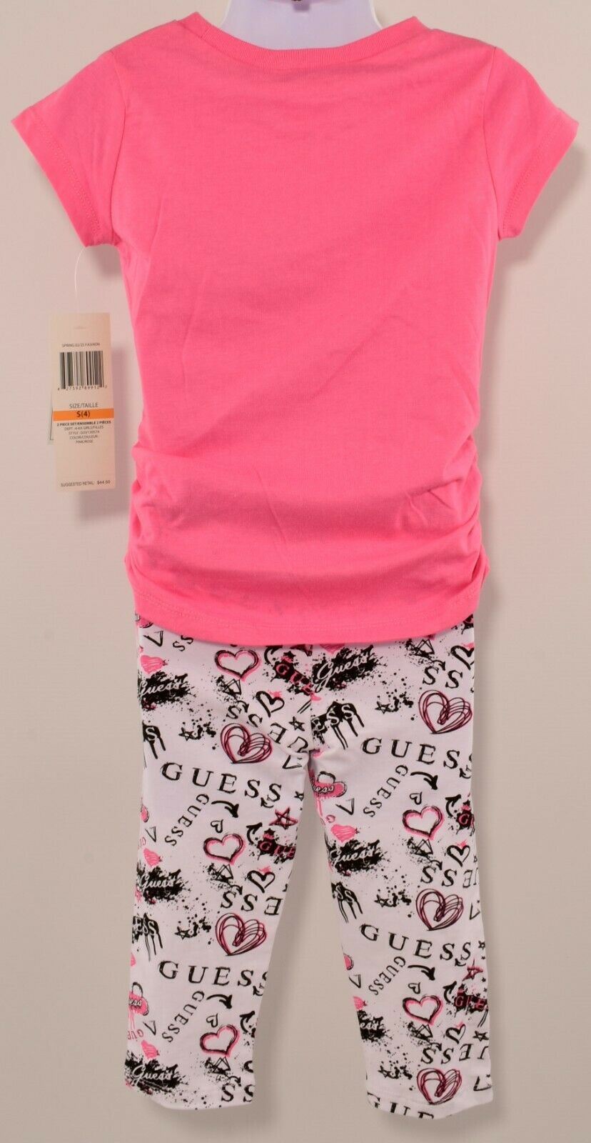 GUESS Girls' 2pc Adorable Summer Outfit, Top & Leggings, Pink/White, 4 years