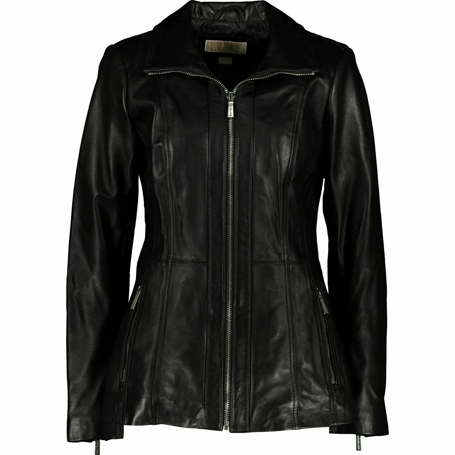 MICHAEL KORS Women's Black Leather Zip Jacket, size SMALL