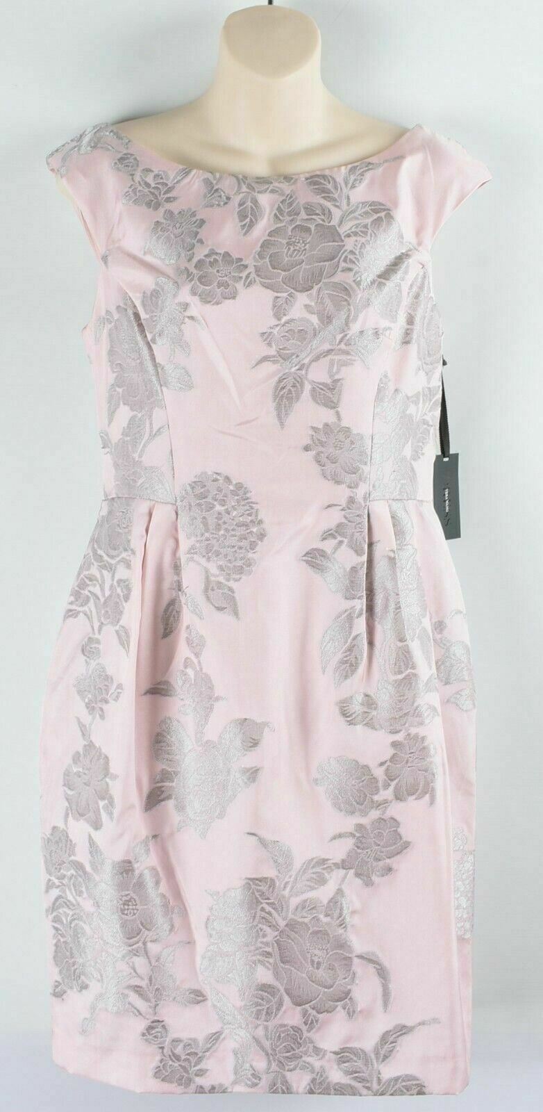 VERA WANG Women's Pink & Silver Floral Sheath Dress, size UK 10
