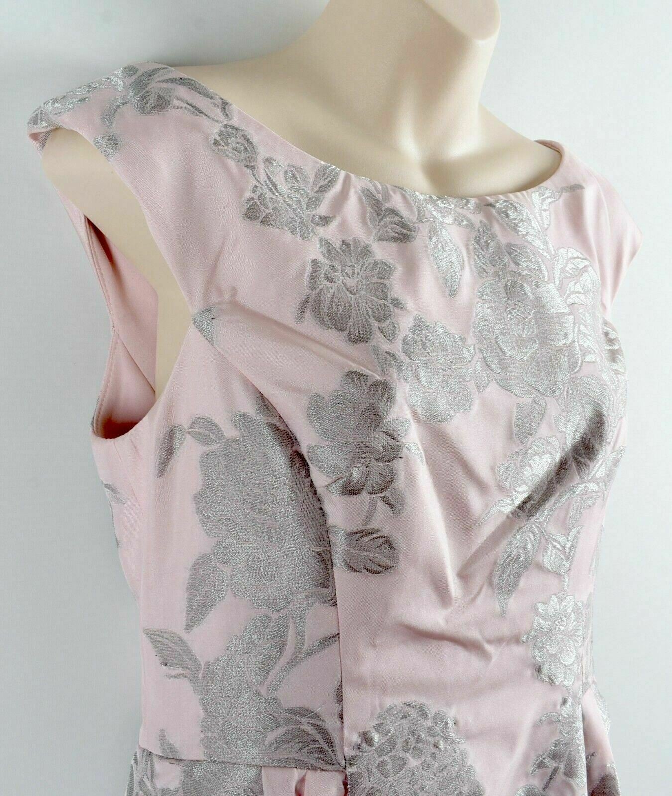 VERA WANG Women's Pink & Silver Floral Sheath Dress, size UK 10