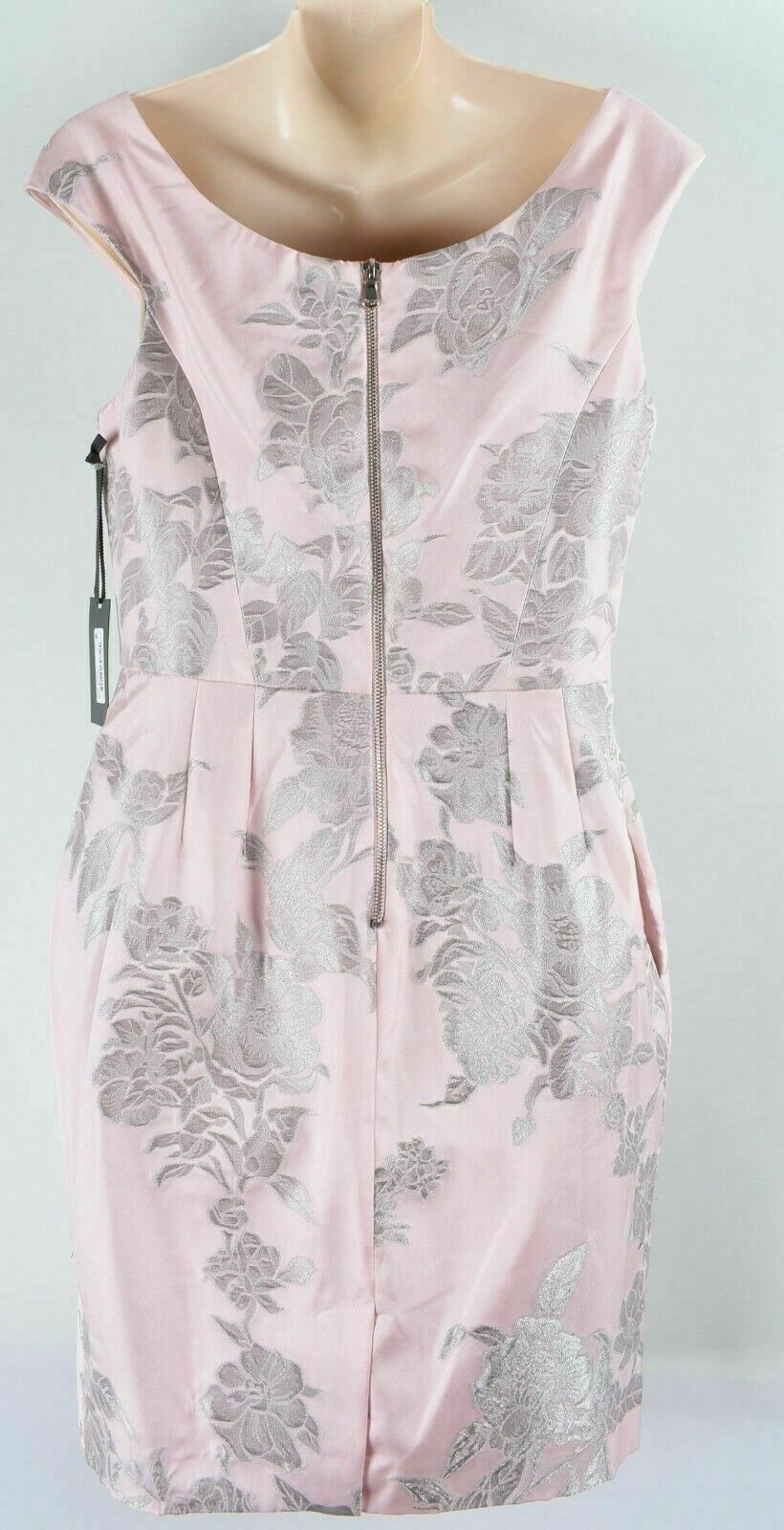 VERA WANG Women's Pink & Silver Floral Sheath Dress, size UK 10