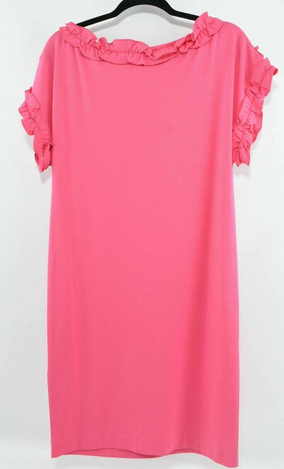 MOSCHINO Women's Pink Shift Dress, Ruffled Neckline & Sleeves, size UK 10