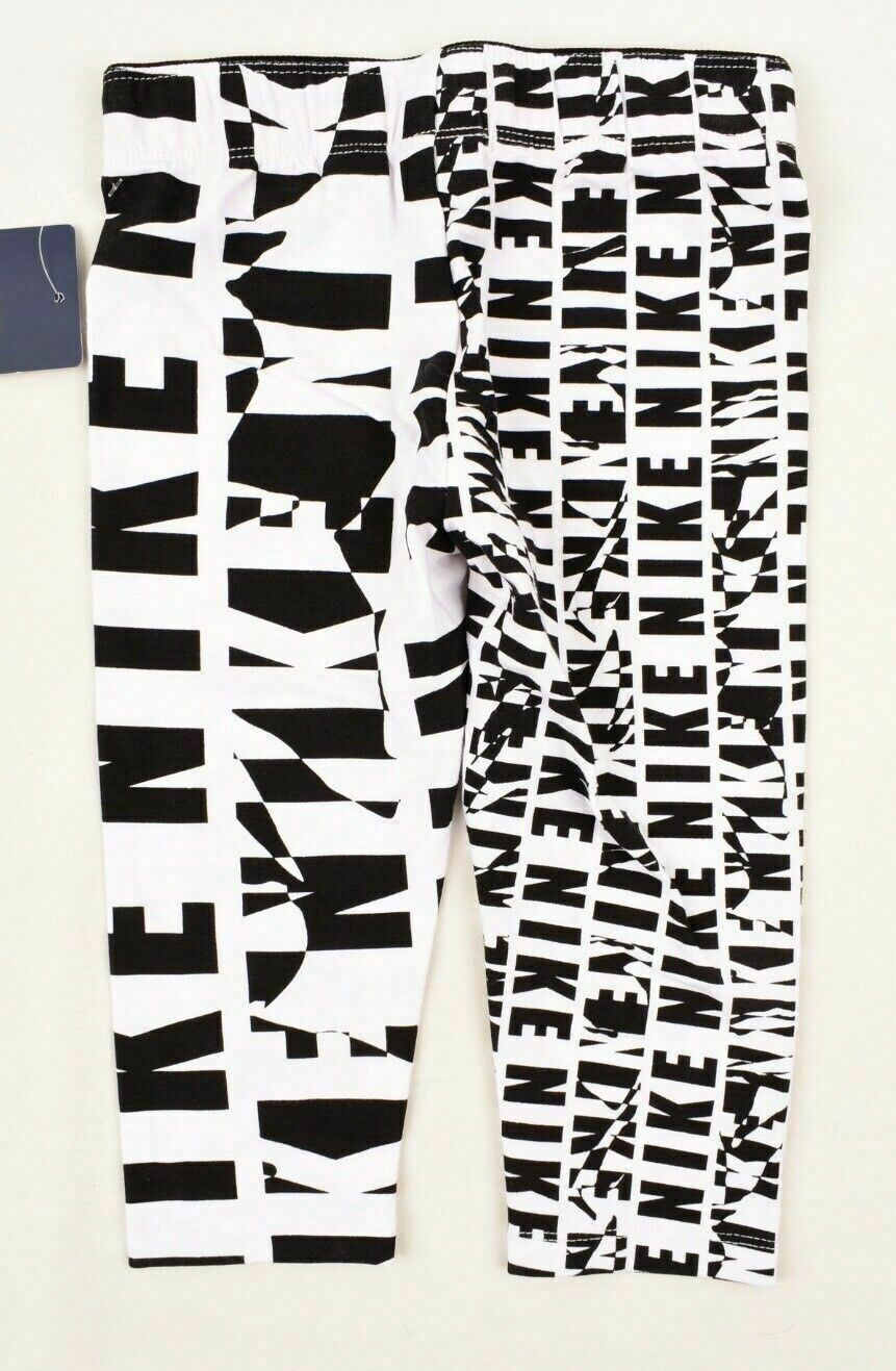 NIKE Girls' All-Over Print Cropped Leggings White/Black 4 y /5 y /6 years