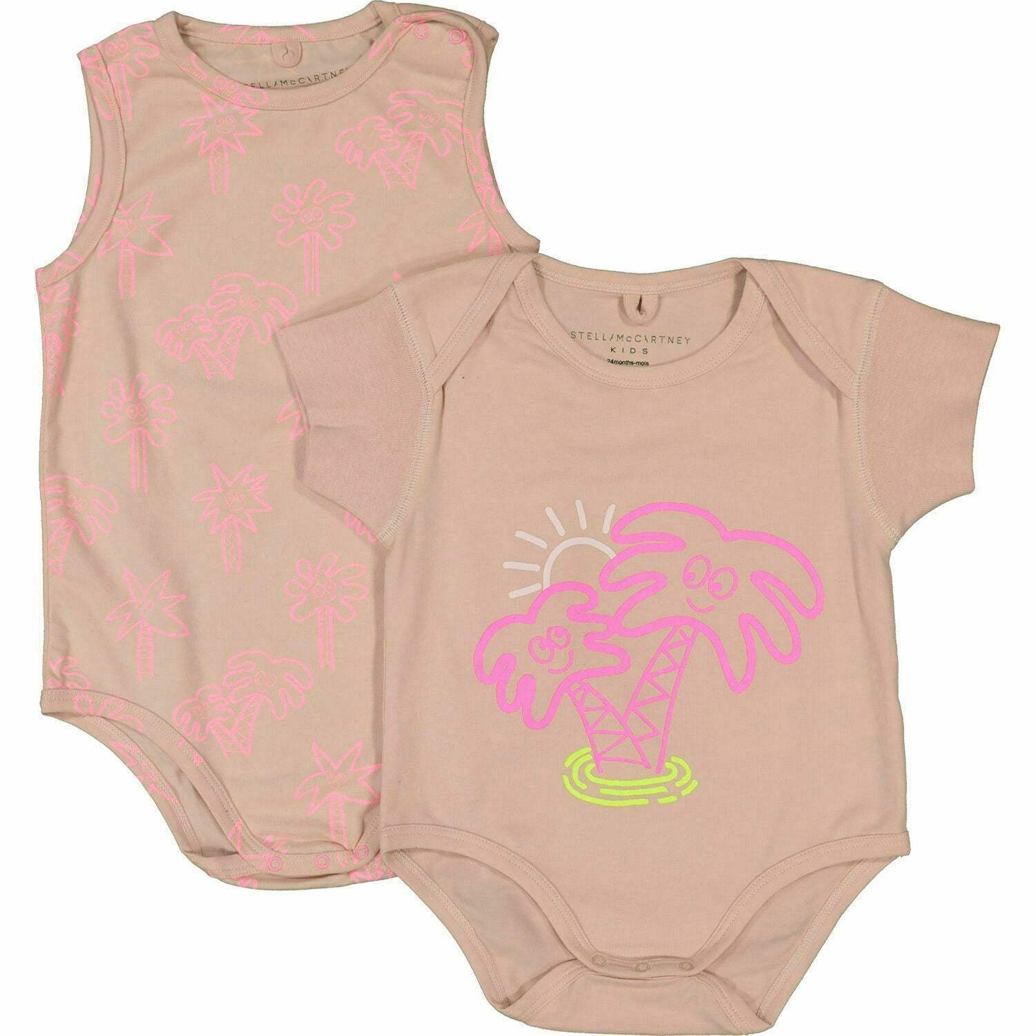 Stella McCartney Baby Girls Pink Palm Tree Print Bodysuit Babygrow Duo 9 months