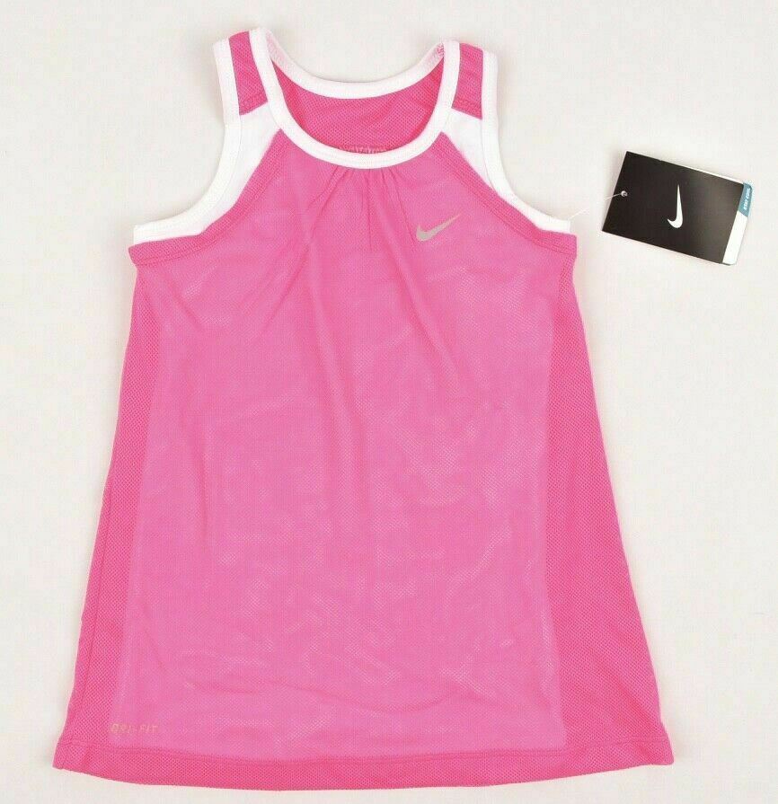NIKE Girls' Kids' DRI-FIT Layered Top, Pink/White, size 5 years