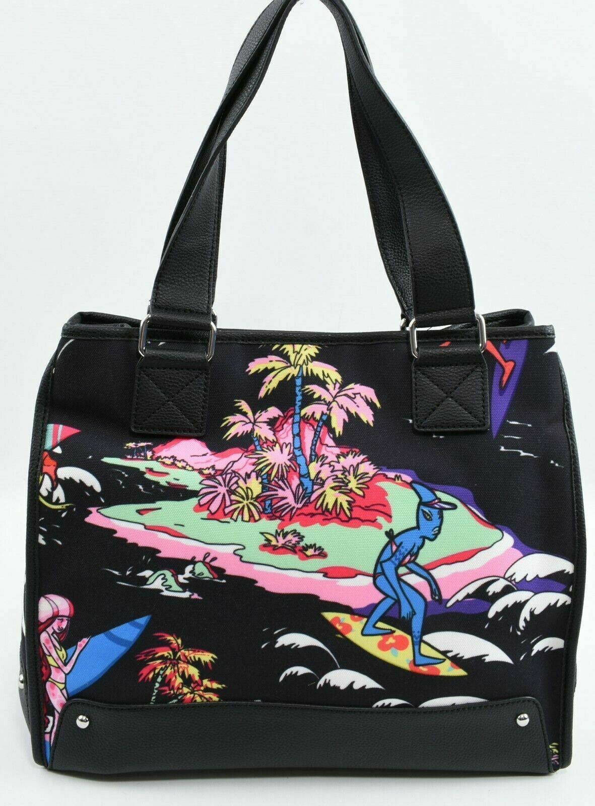 RARE !!! MOSCHINO - ALOHA Canvas Women's Tote Bag, Handbag, Black/Multi