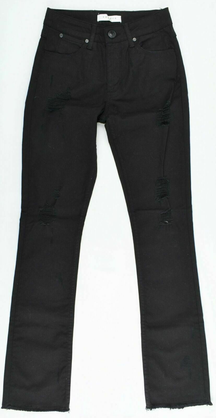 SANDRO PARIS Women's Straight Leg Distressed look Black Denim Jeans - UK 6