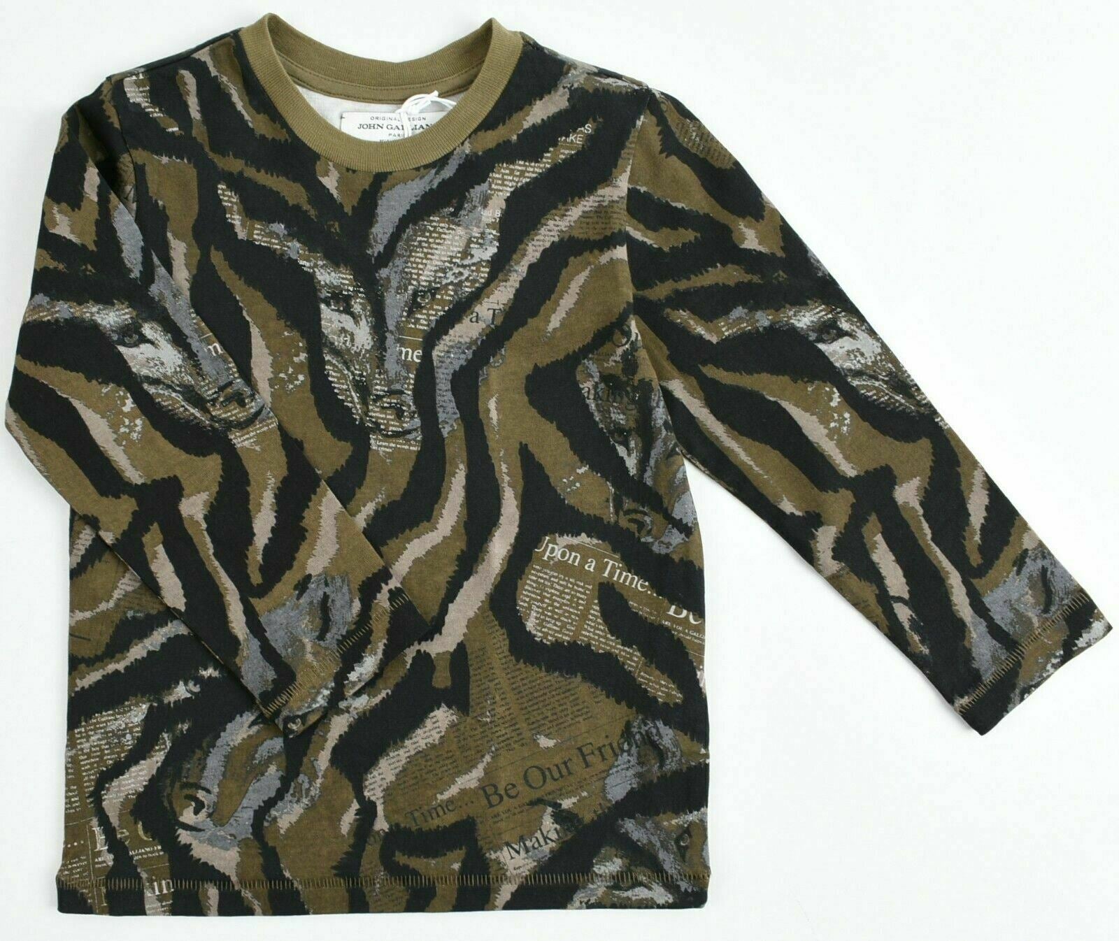 JOHN GALLIANO Boys' Long Sleeve Top, Khaki/Black Pattern, size 4 years