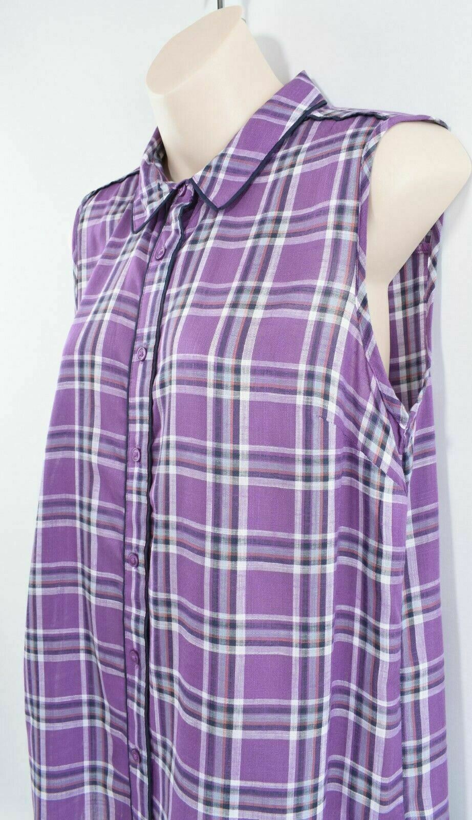 NEXT Women's Lightweight Sleeveless Shirt, Purple/Checked, size UK 10