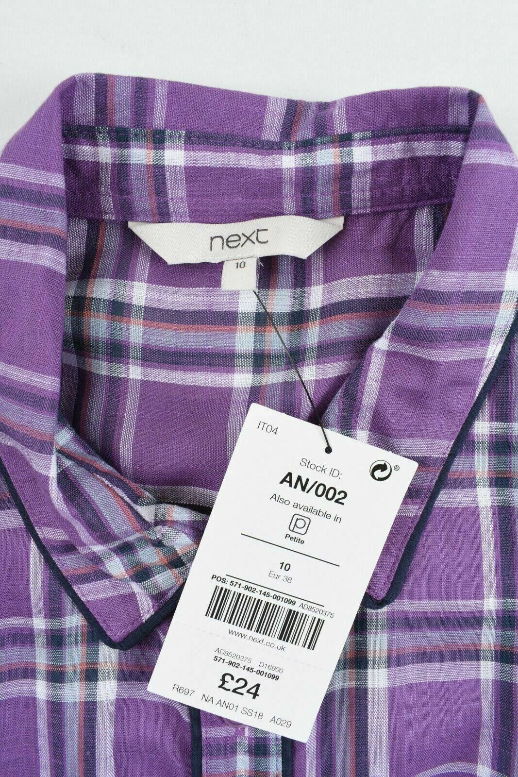 NEXT Women's Lightweight Sleeveless Shirt, Purple/Checked, size UK 10