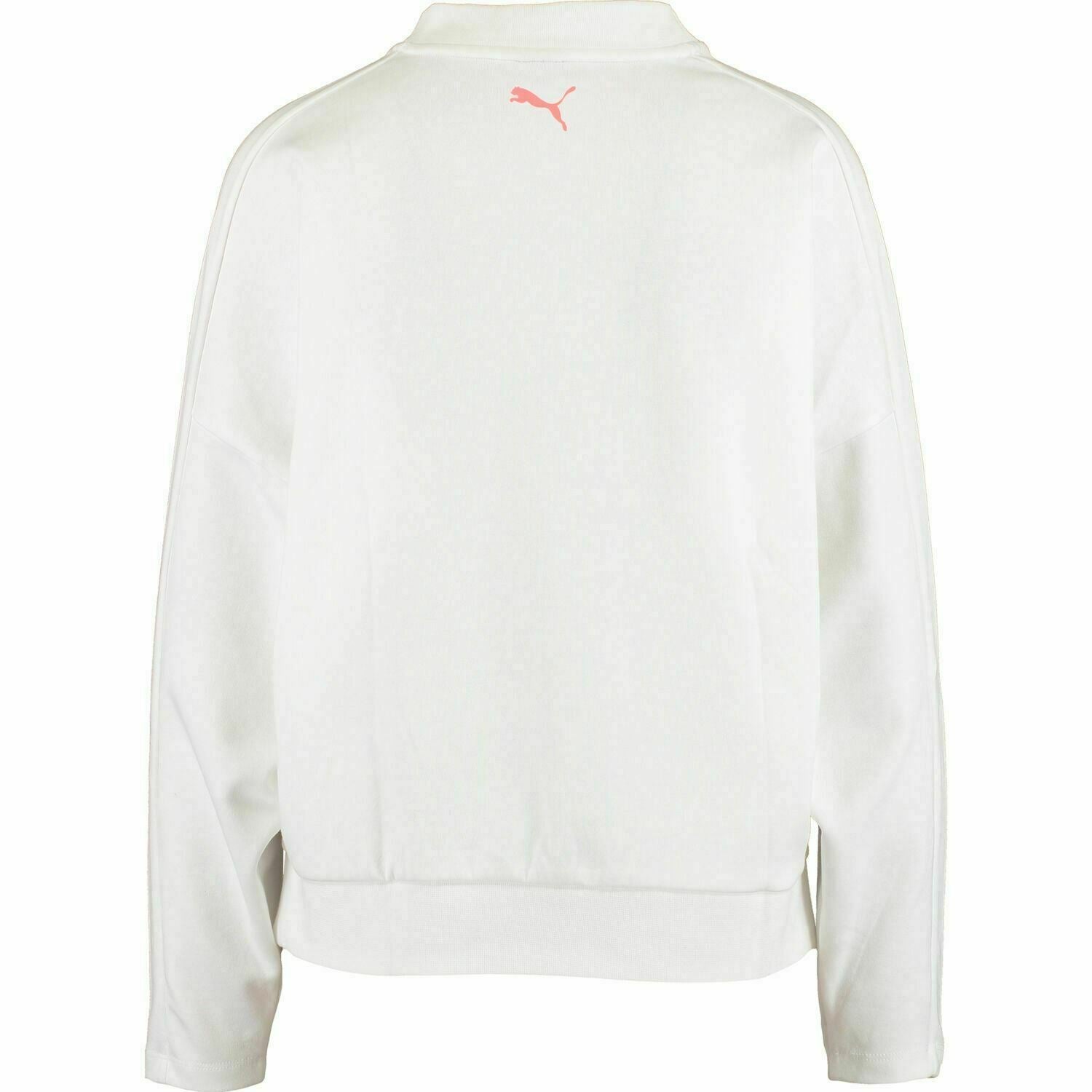 PUMA Women's EVIDA Crew Sweatshirt, White/Neon Logo, size L