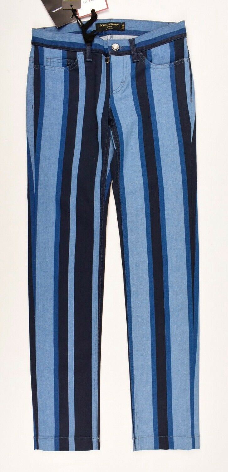 DOLCE & GABBANA Women's Blue Striped Denim Fit Trousers, sizes UK 4 and UK 6
