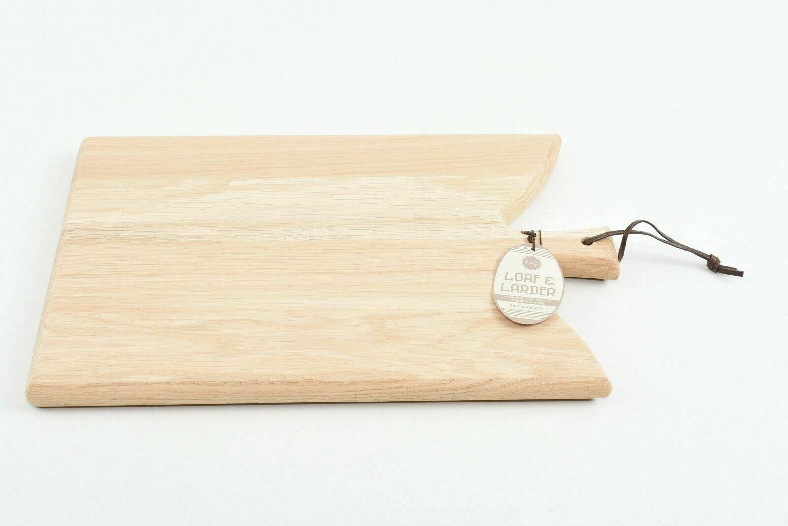 NEW  Loaf & Larder Chopping Board Beautiful Raw Oak Handled Board & Leather tie