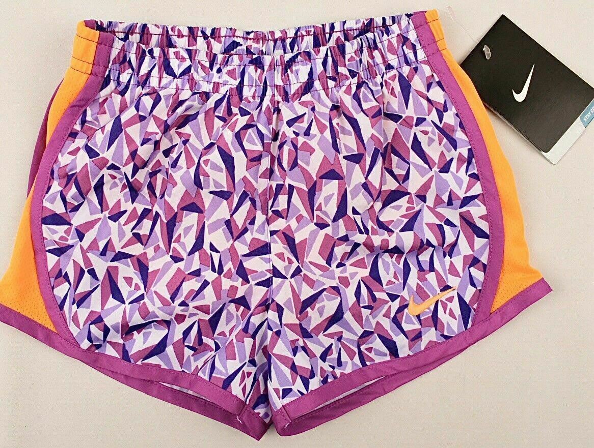 NIKE Dri-Fit Girl's Running Performance Shorts, Purple/Orange, size 4 Years