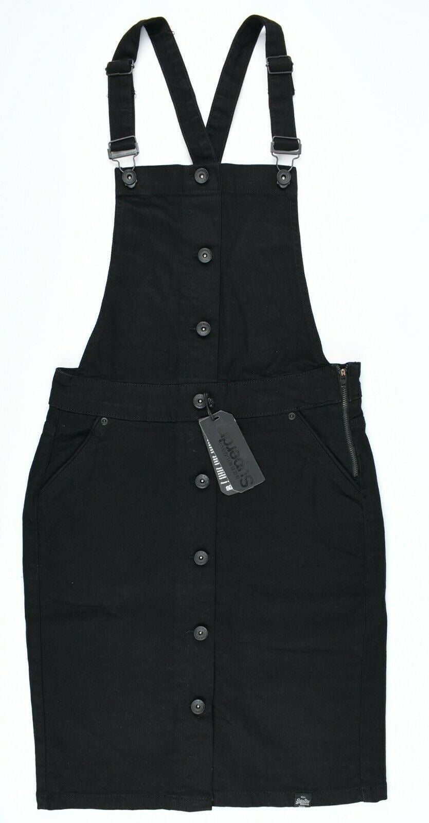 SUPERDRY Women's Girl's Pencil Dungaree Dress, Pinafore Dress, Black, size UK 8