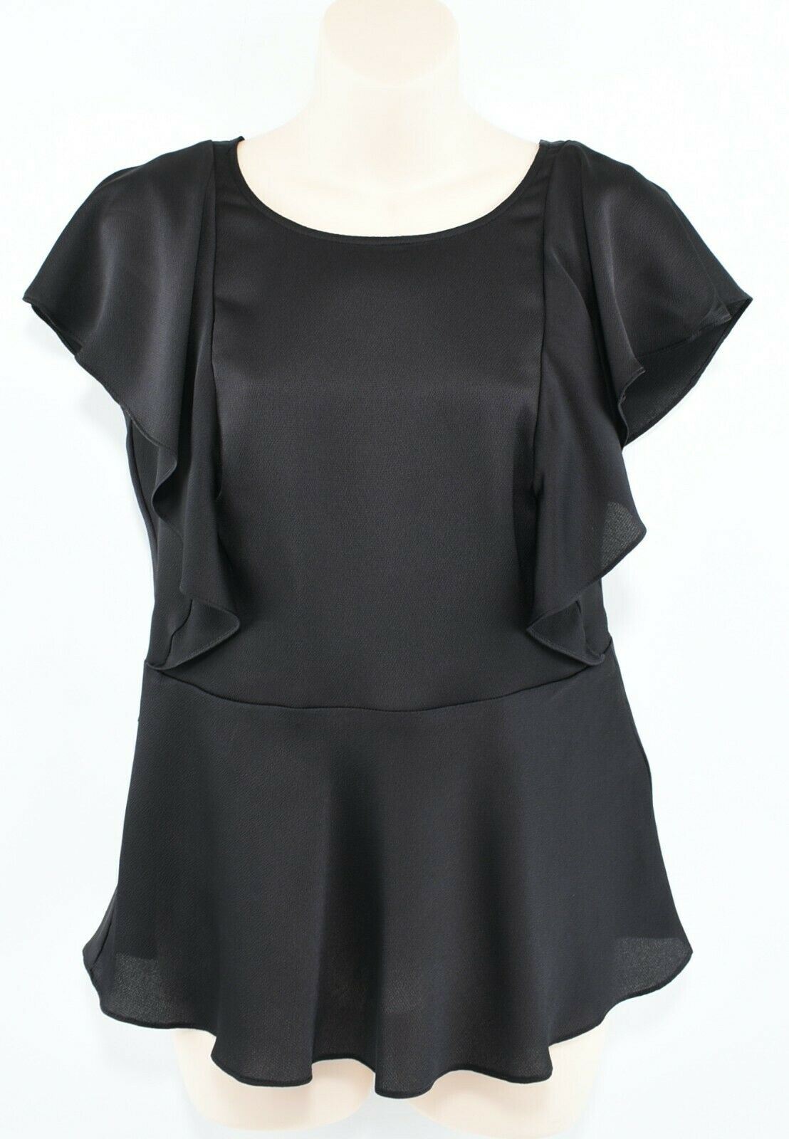 DKNY Women's V-back Ruffle Sleeve Blouse Top, Black, size S