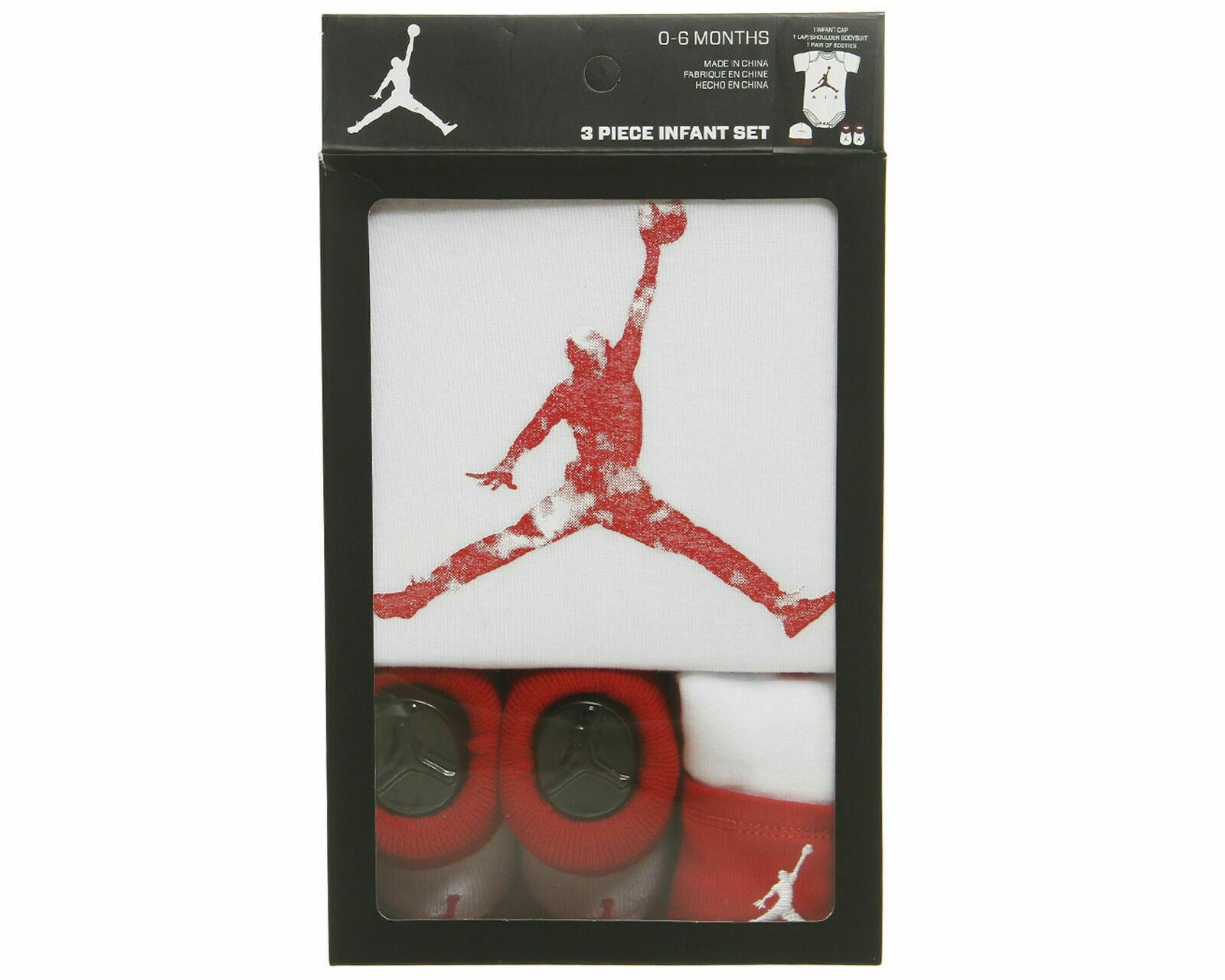 NIKE AIR JORDAN Baby 3-piece Outfit Gift Set, White/Red, size 0-6 months
