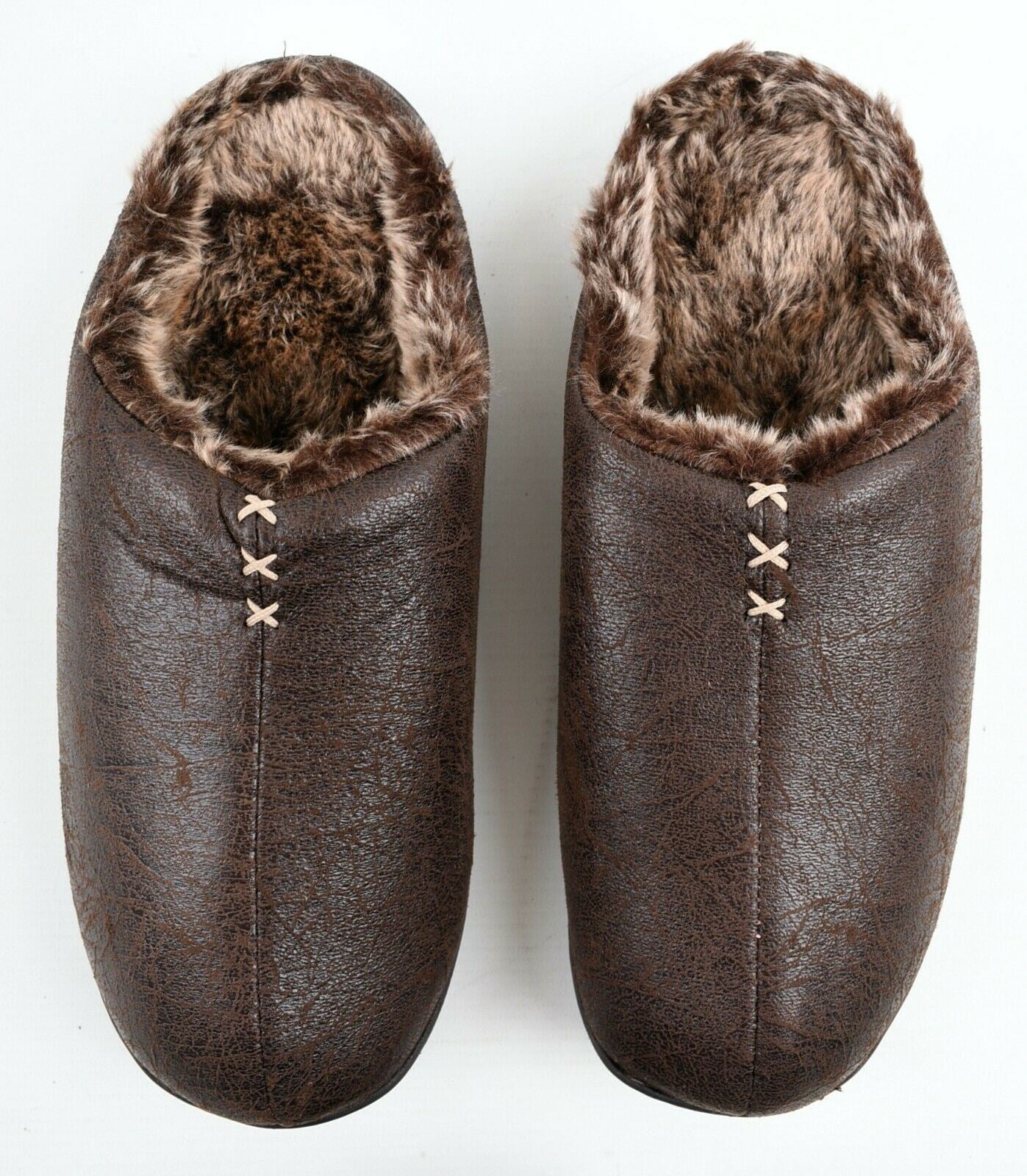 TOTES Men's Faux Fur Memory Foam Mule Slippers, Dark Brown, size UK 10