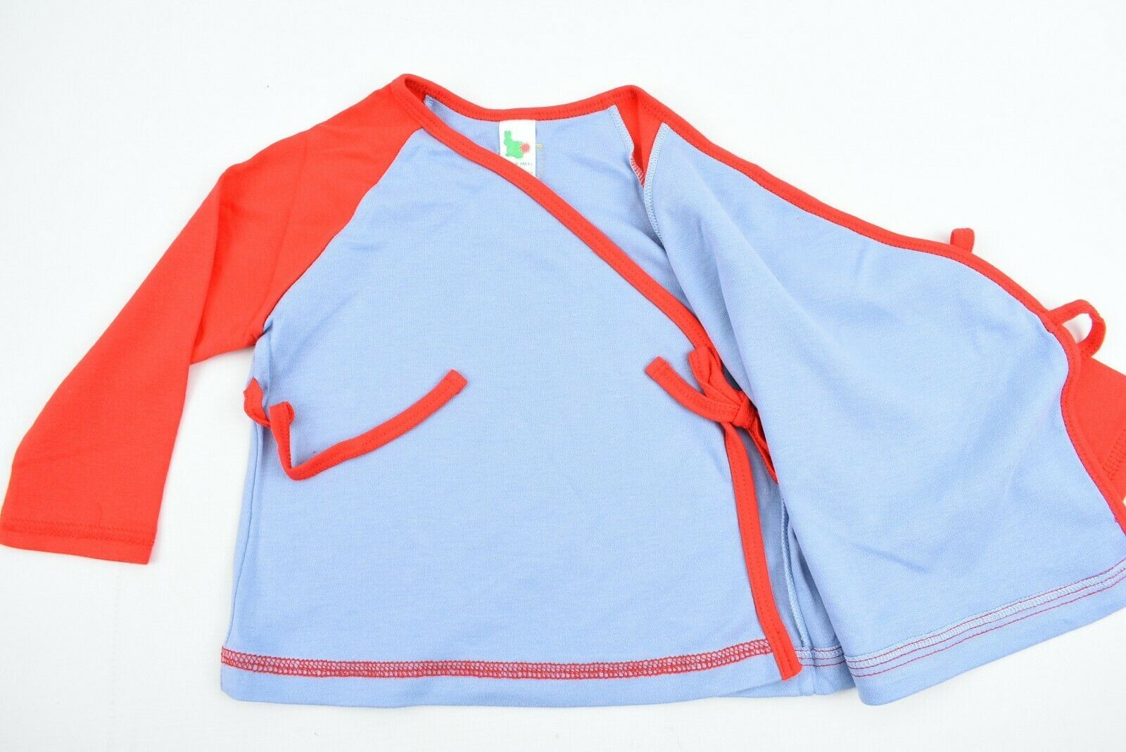 GREEN RABBIT Baby Wrap Around Cotton Top, Red/Blue, MADE IN UK, size 6-12 months