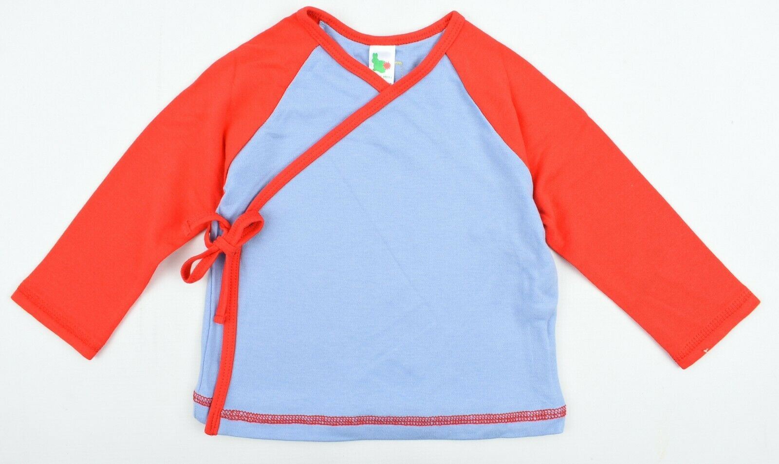 GREEN RABBIT Baby Wrap Around Cotton Top, Red/Blue, MADE IN UK size 18-24 months