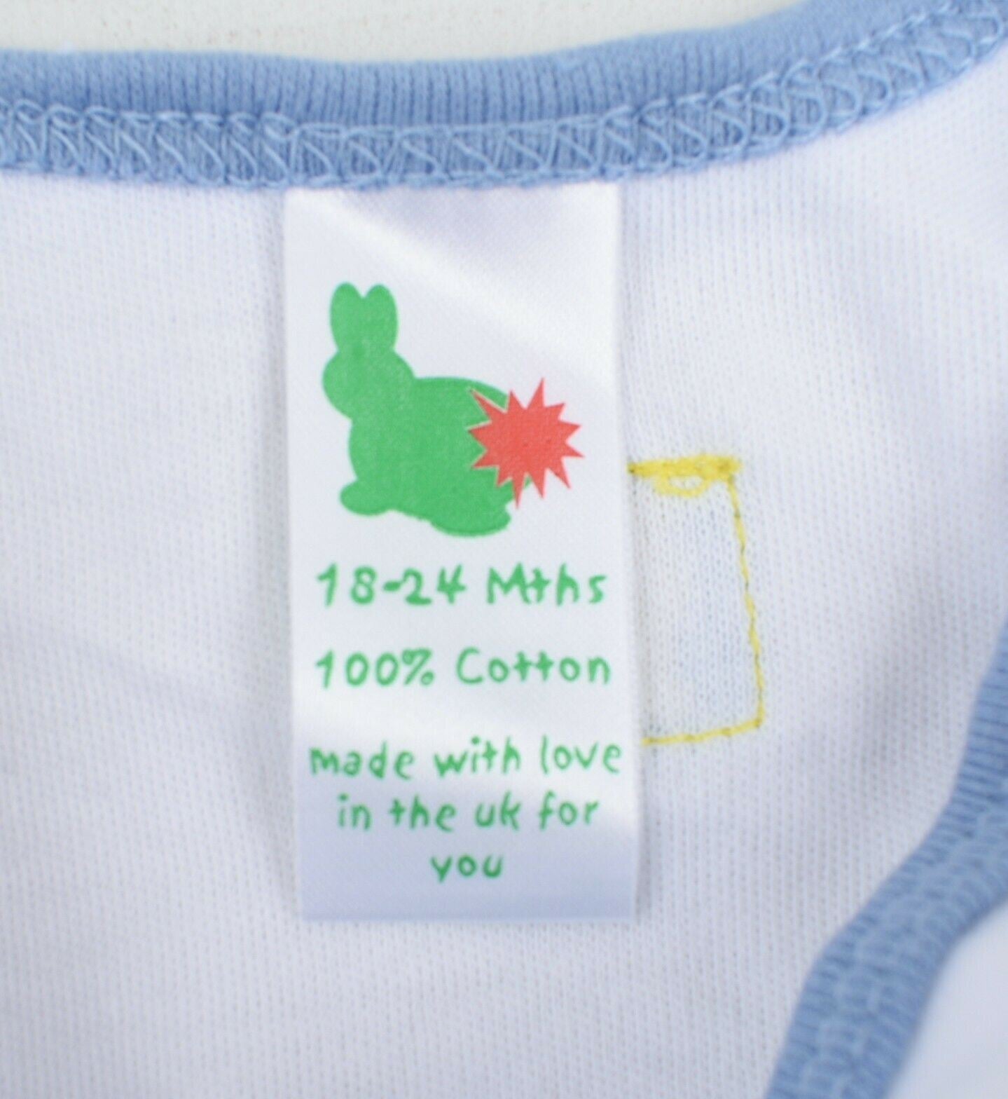 GREEN RABBIT Baby Wrap Around Top, White/Blue, MADE IN UK, size 18-24 months