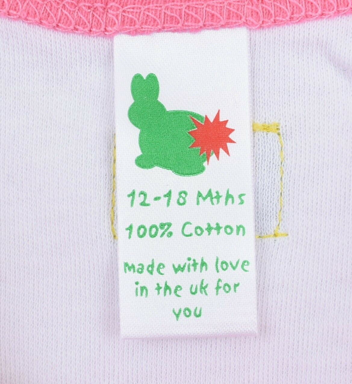 GREEN RABBIT Baby Wrap Around Top, White/Pink, MADE IN UK, size 12-18 months