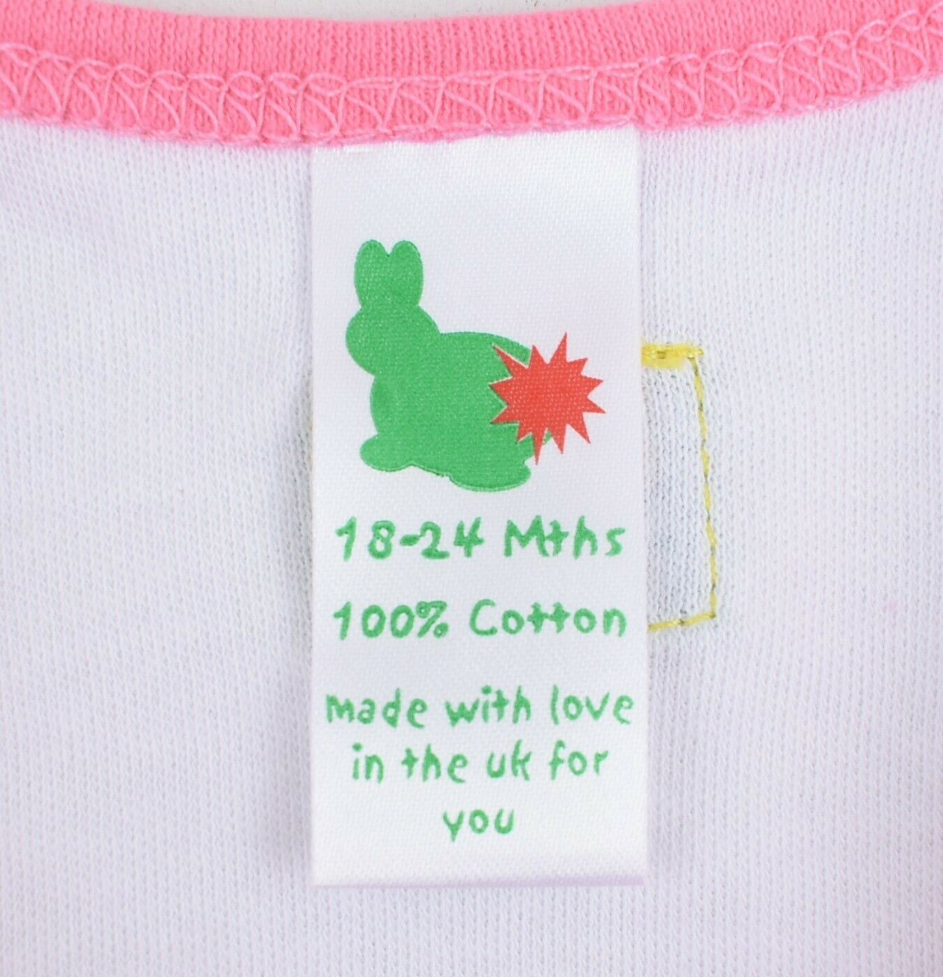 GREEN RABBIT Baby Wrap Around Top, White/Pink, MADE IN UK, size 18-24 months