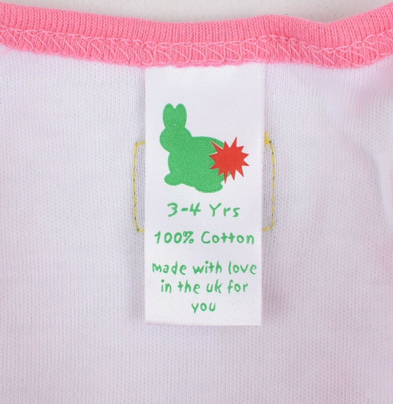 GREEN RABBIT Girls Wrap Around Top, White/Pink, MADE IN UK, size 3-4 Years