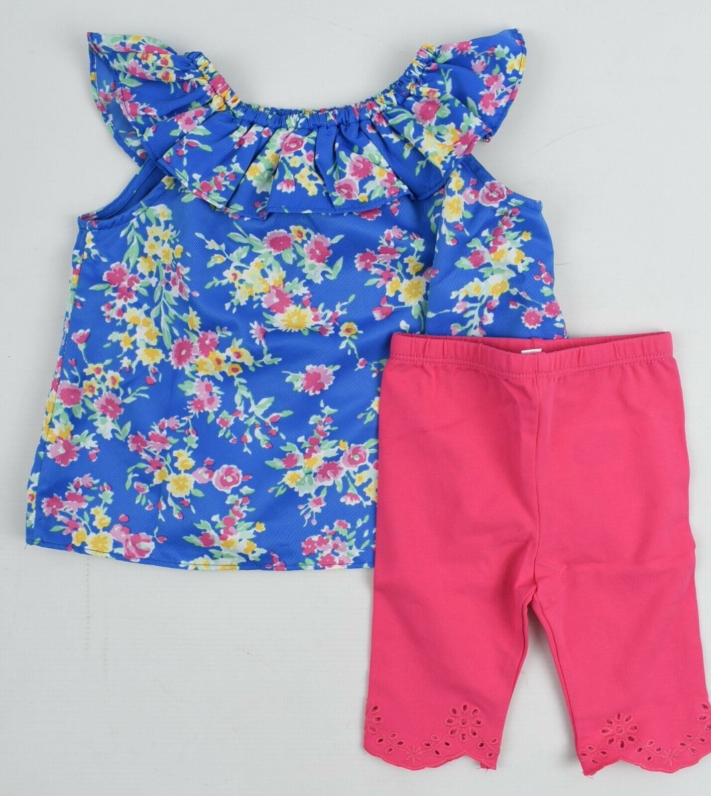 RALPH LAUREN Baby Girls' 2-pc Outfit Set, Top+Leggings, Blue/Pink, size 9 months