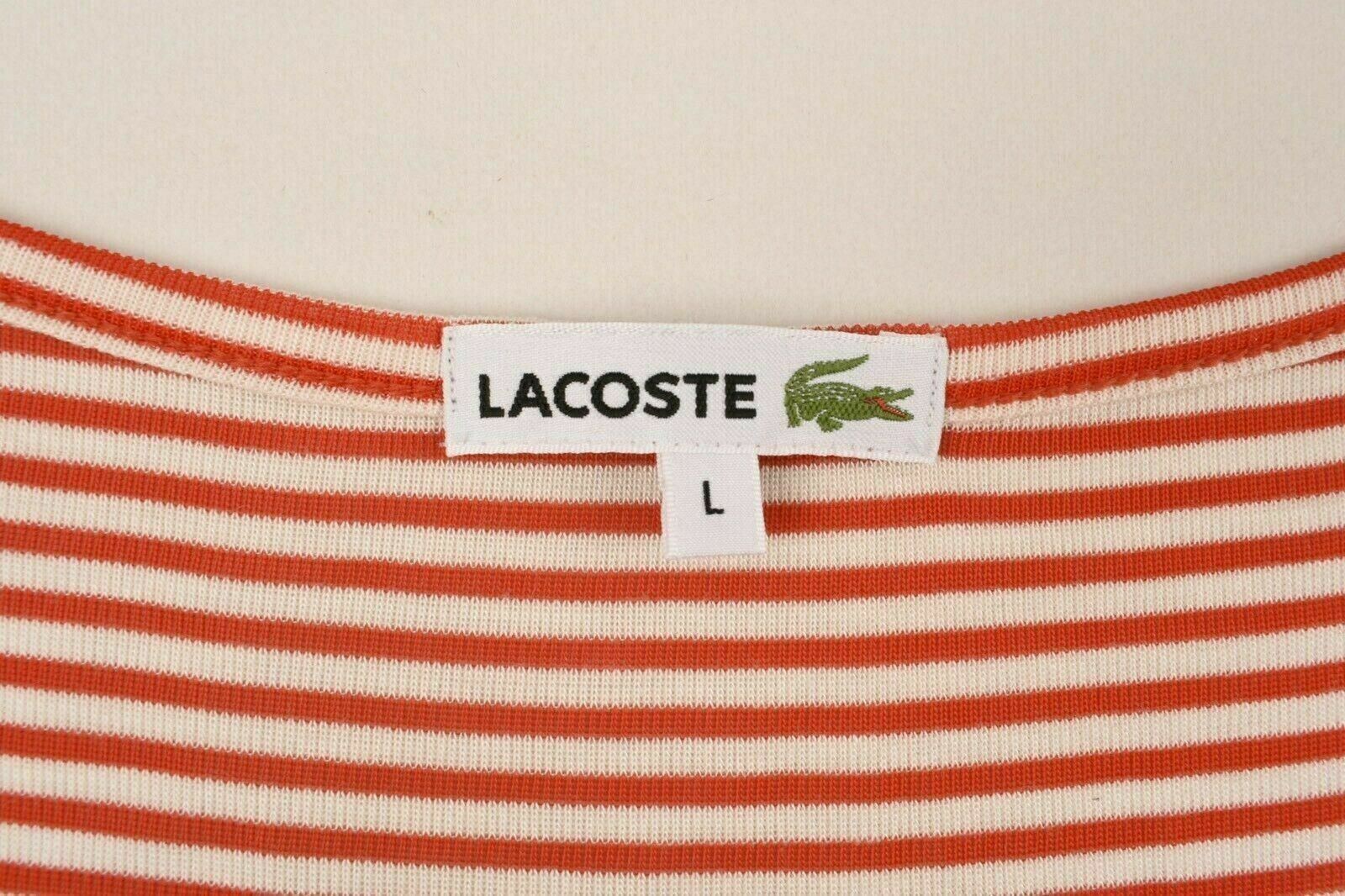 LACOSTE Women's Relaxed Sleeveless Tank Top Top, Red/White Striped, size L