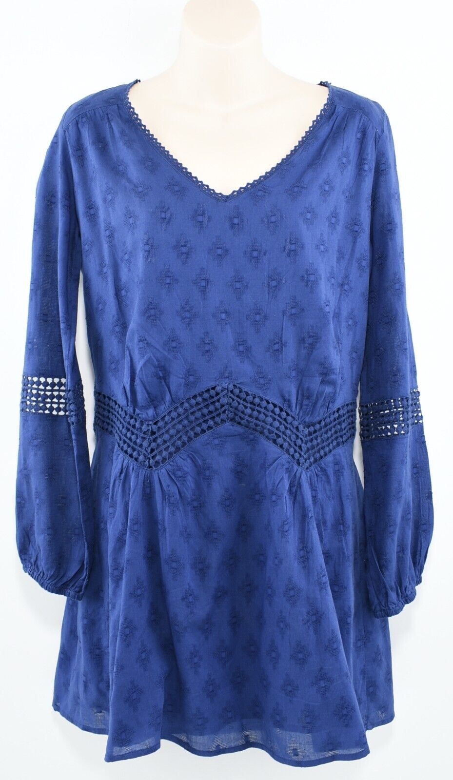 ROXY Women's V-neck Longline Boho Tunic Top, Navy Blue, size SMALL