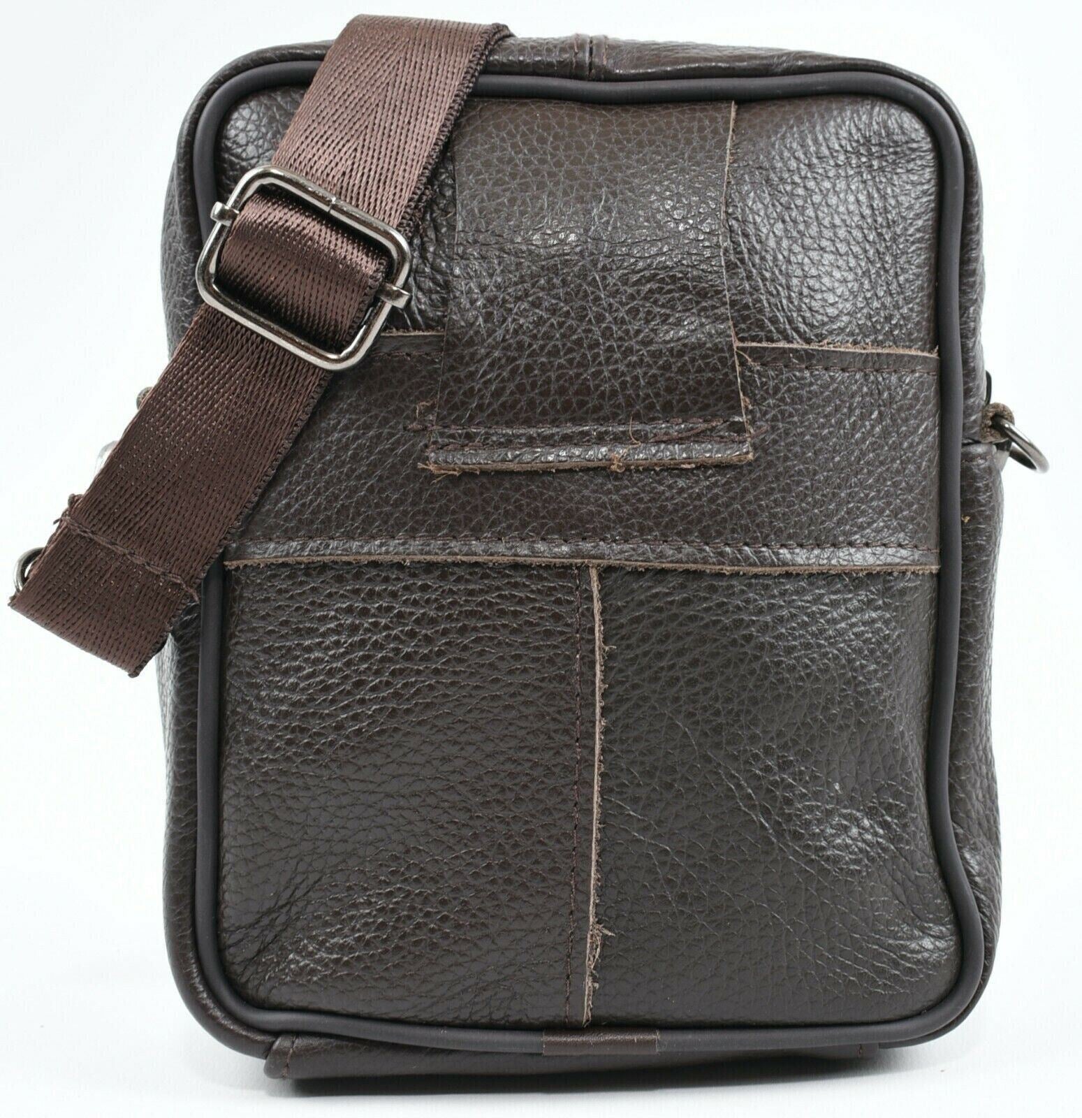 Men's Genuine Cowhide Leather Messenger Bag Crossbody, Dark Brown