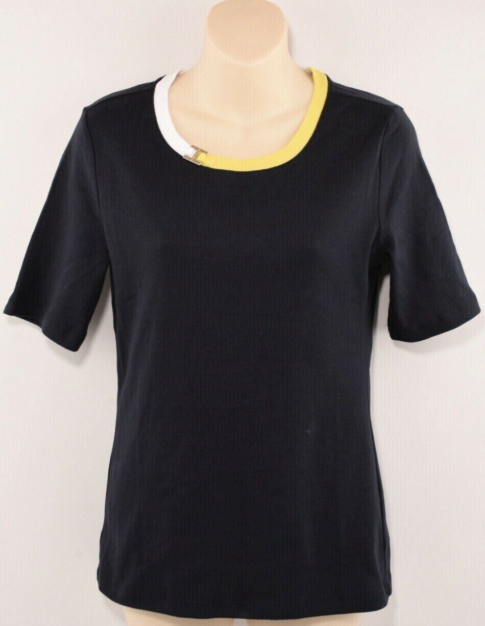 TOMMY HILFIGER Women's Embellished Neckline T-shirt Top, Navy Blue, size XS