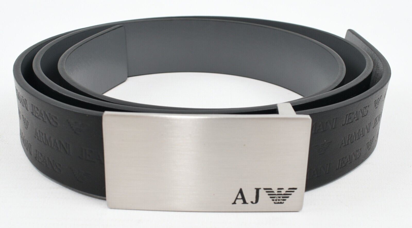 AJ ARMANI JEANS Men's Genuine Leather Black Logo Embossed Belt, size W36