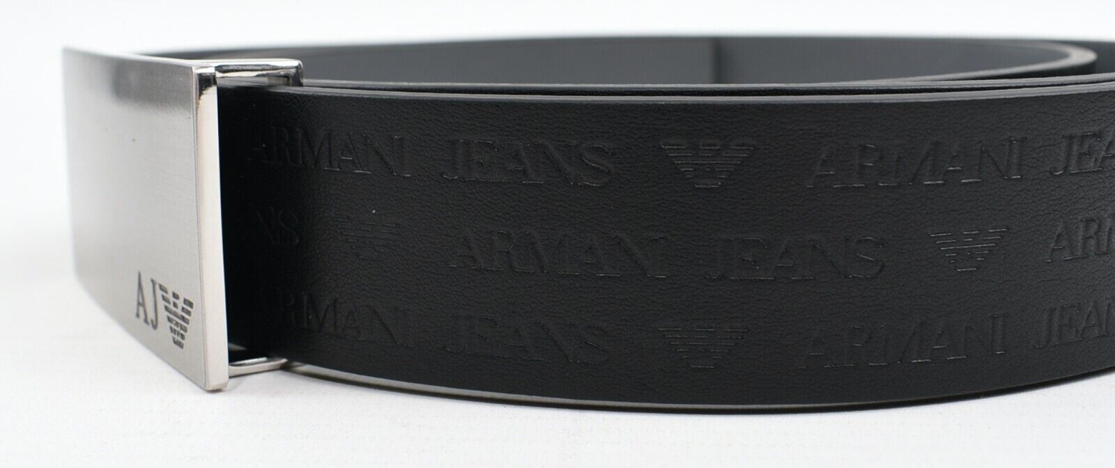 AJ ARMANI JEANS Men's Genuine Leather Black Logo Embossed Belt, size W36