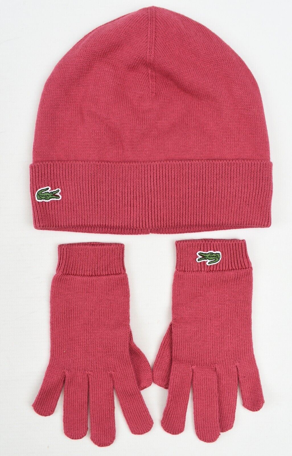 LACOSTE Girls 2-pc Winter Set, Beanie Hat + Gloves, Pink, size M (6-9 years)