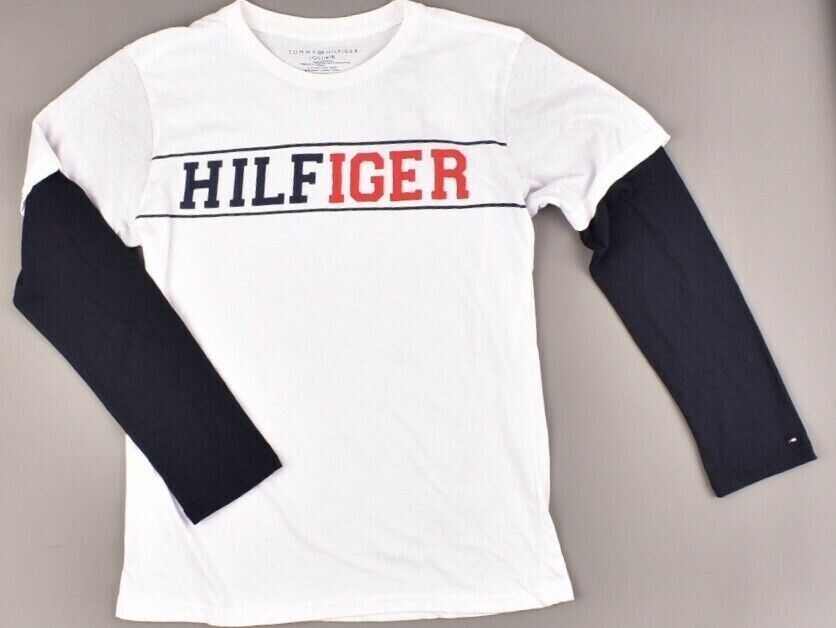 TOMMY HILFIGER Boys' Layered Look Long Sleeve Top, White/Navy, size 16-18 years