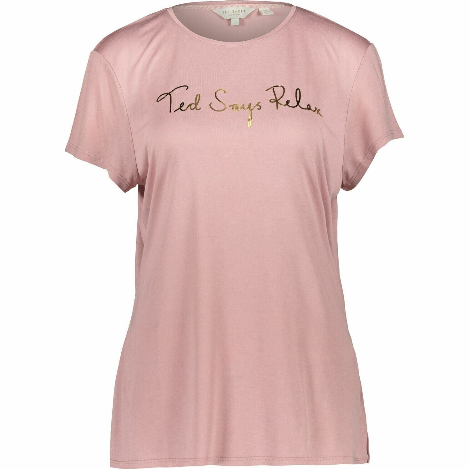 TED BAKER Women's ANAHITA 'Ted Says Relax' Tee, Pink, size S /Ted size 1