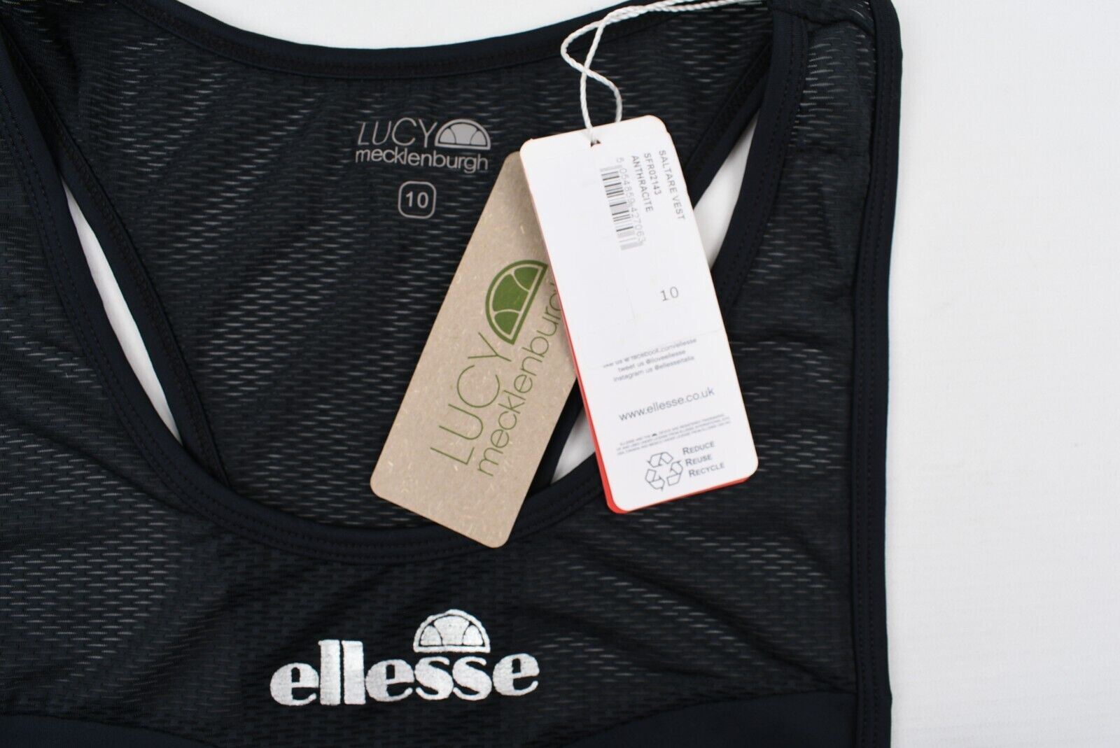 ELLESSE x LUCY MECKLENBURGH Women's SALTARE VEST Work-Out Top, Black, size UK 10