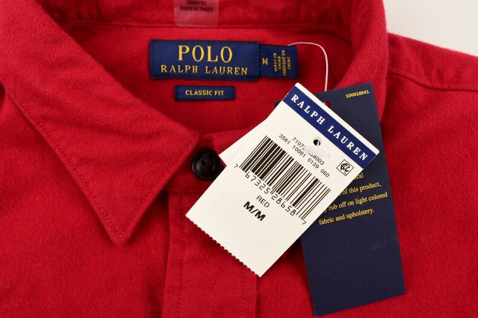 POLO RALPH LAUREN Men's Classic Fit FLANNEL Shirt, Rich Red, size MEDIUM