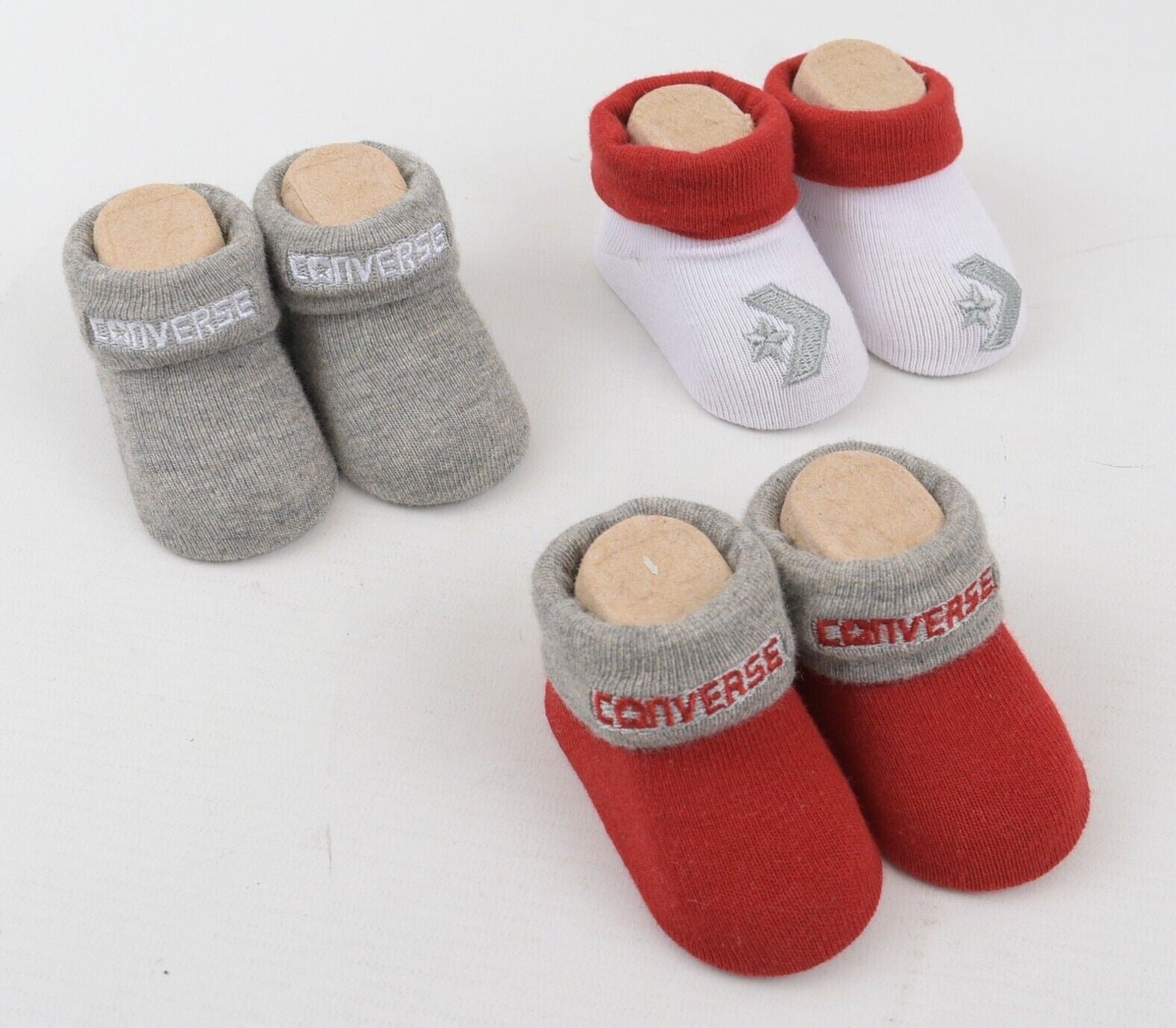 CONVERSE Baby Girls' Boys' 3-pack Sock Booties, Red/White/Grey, 0-6 months